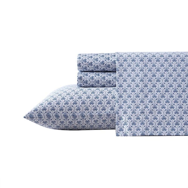 Rosemarie 4-Piece Blue Cotton King Sheet Set