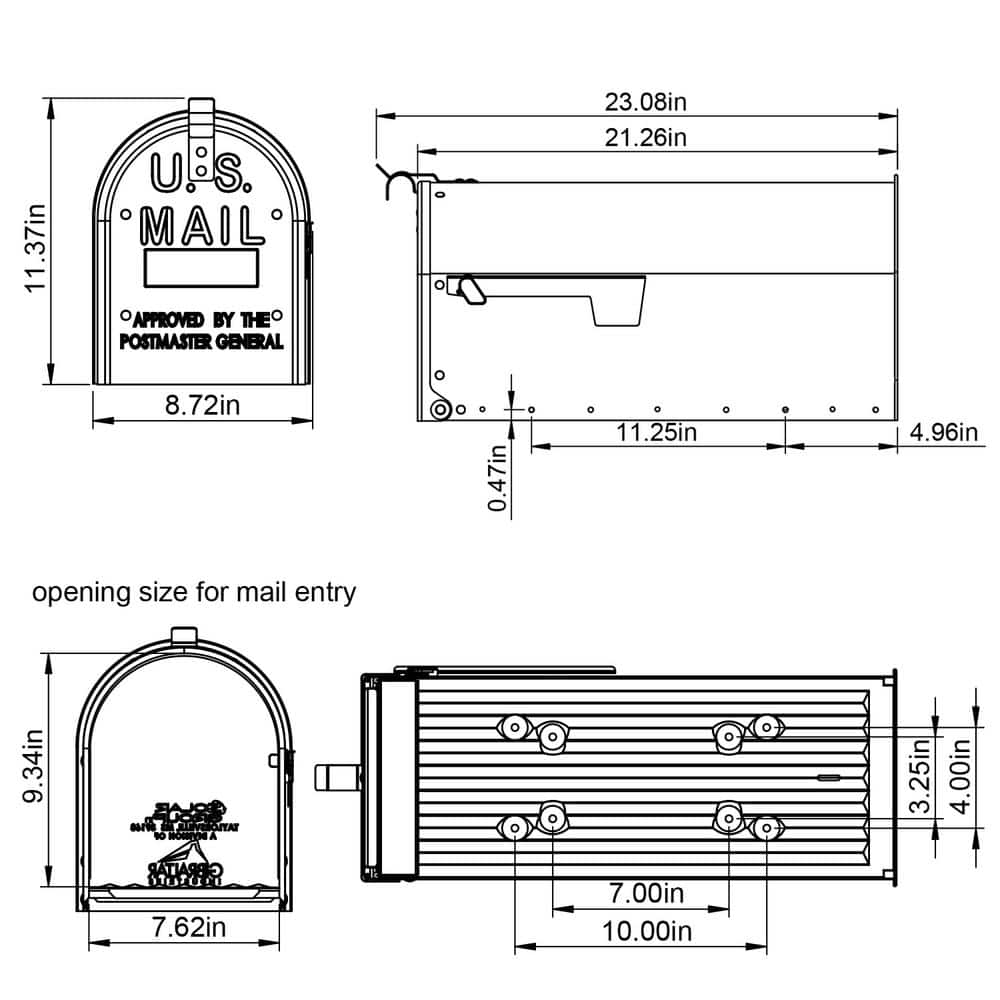 Admiral Large Black Aluminum Post Mount Mailbox