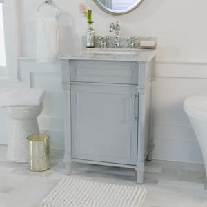 Aberdeen 24 in. W x 20 in. D Bath Vanity in Dove Grey with White Carrara Marble Top with White Sink