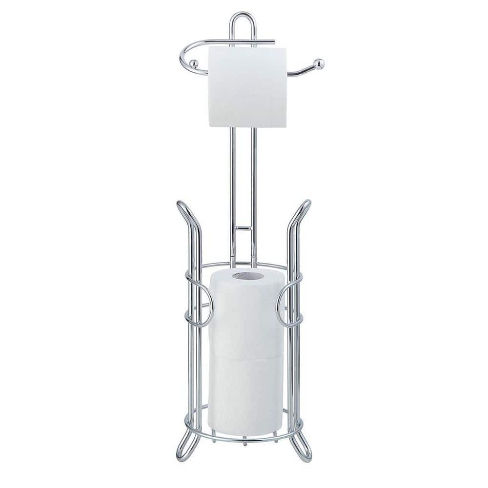 Silver Chrome Freestanding Toilet Paper Holder with Storage