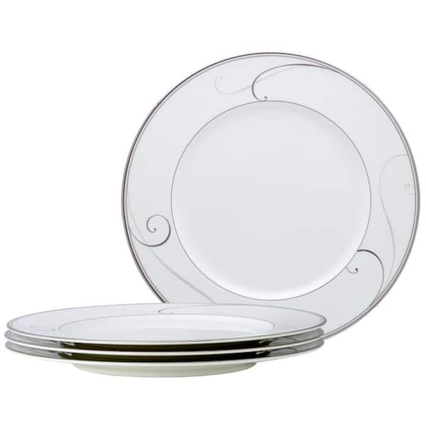 Platinum Wave 11 in. (Platinum) Porcelain Dinner Plates, (Set of 4)
