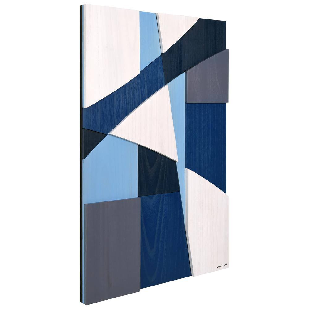 36 in. x 24 in. Blue and Gray Abstract Wood Wall Art