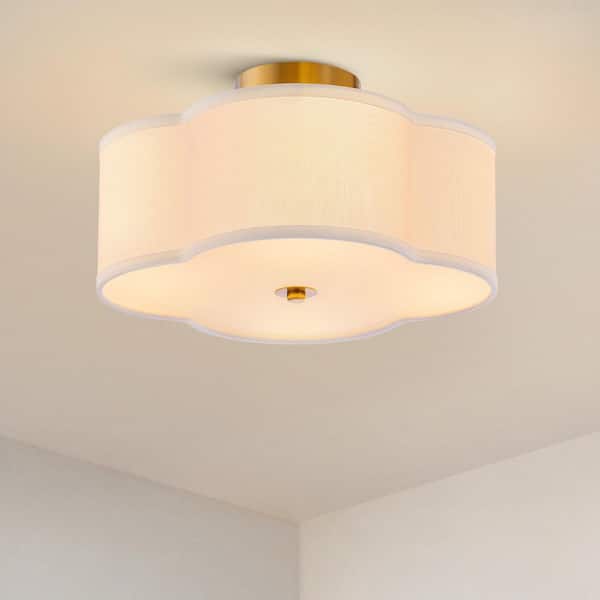 Merra 12.6 in. 4-Light Fabric Semi Flush Mount Ceiling Light Fixture with Fabric Shade, Acrylic Diffuser and E26 Bases