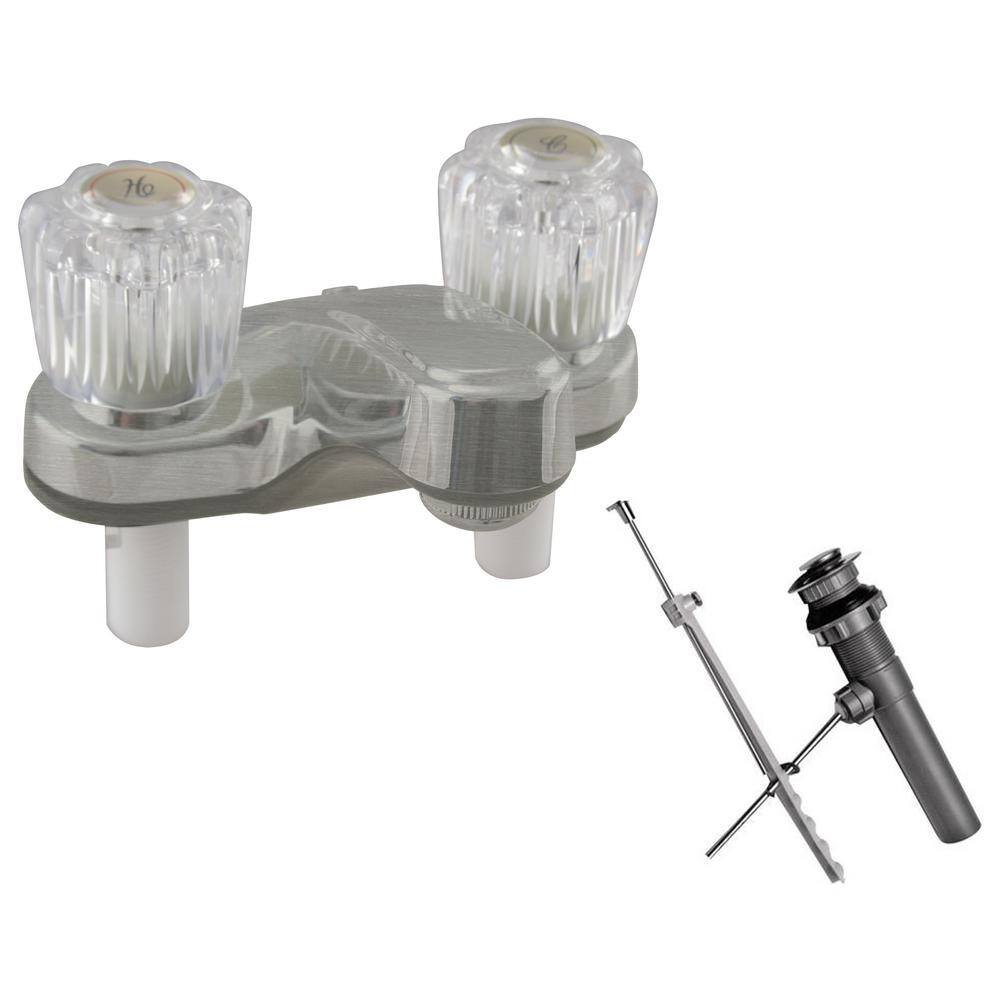 Satin Nickel 4" Dual-Handle Acrylic Centerset Bathroom Faucet