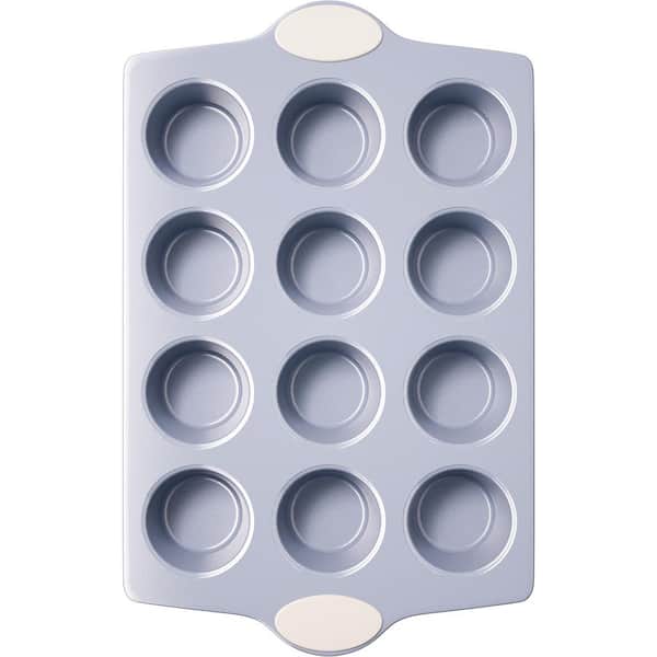 Modern Series 12-Cup Ceramic Coated Aluminum Muffin Pan - PFOA Free Heavy Duty Oven Safe, Cupcake Tin, in White, 1-Pack