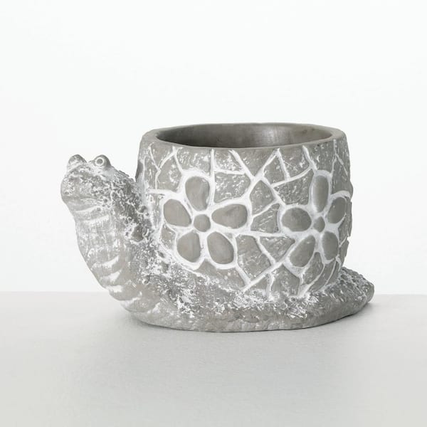 SULLIVANS 9 in. L x 5.5 in. W x 5 in. H, 4.2 qts. Gray Indoor/Outdoor Concrete Snail Pot