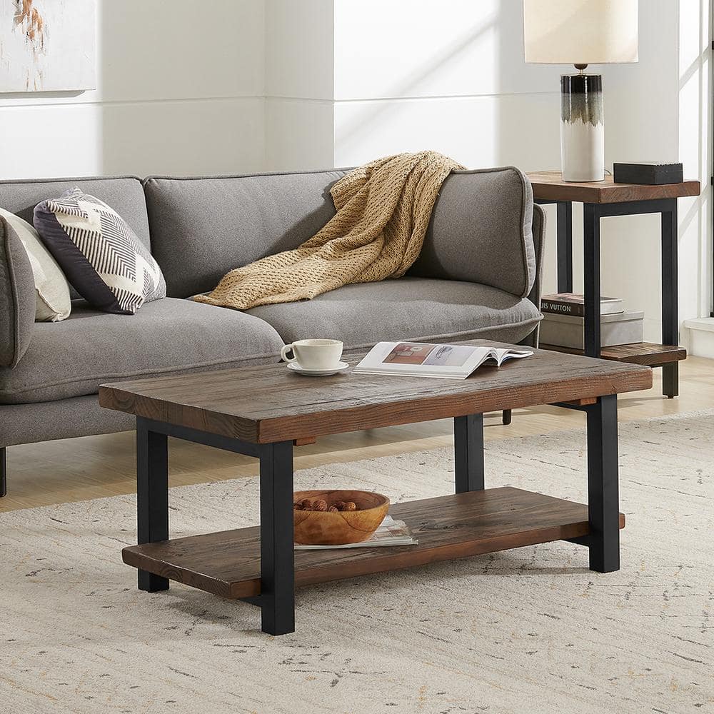 Pomona 42" Rustic Natural Wood and Metal Coffee Table