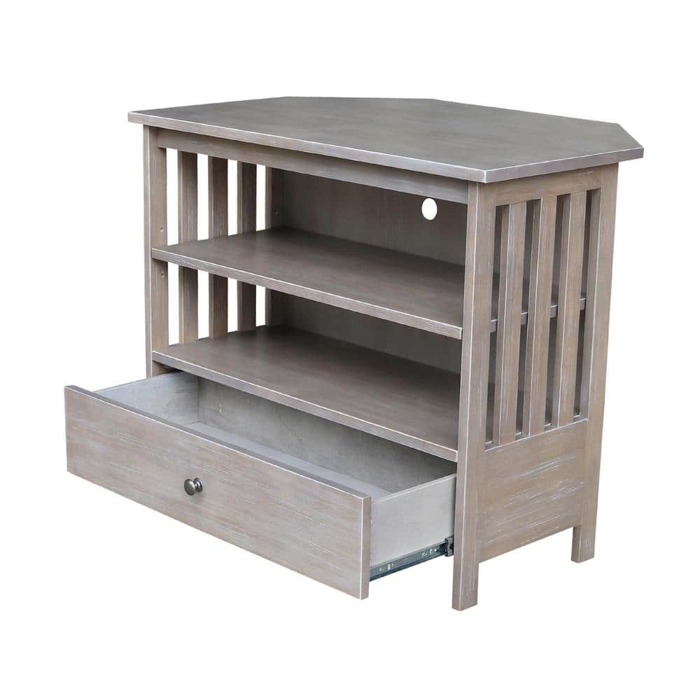 Washed Gray Taupe Corner TV Stand with Cabinet