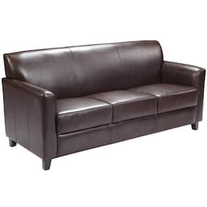 Hercules Diplomat Series 70 in. Square arm Faux Leather Contemporary Rectangle Sofa in Brown
