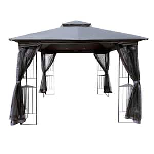 10 ft. x 10 ft. Pop Up Canopy Grill Gazebos with Ventilated Double Roof and Removable Mosquito Net, Gray