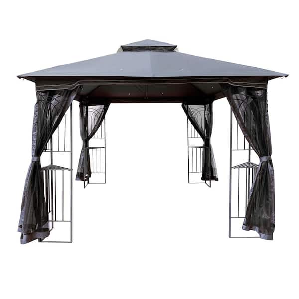 COOLSHARK 10 ft. x 10 ft. Pop Up Canopy Grill Gazebos with Ventilated Double Roof and Removable Mosquito Net, Gray