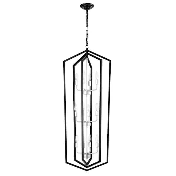 Staykiwi 12-light Silver Lantern Tired Farmhouse Ceiling Hanging Light Chandelier for Dining Room Kitchen with No Bulbs Included