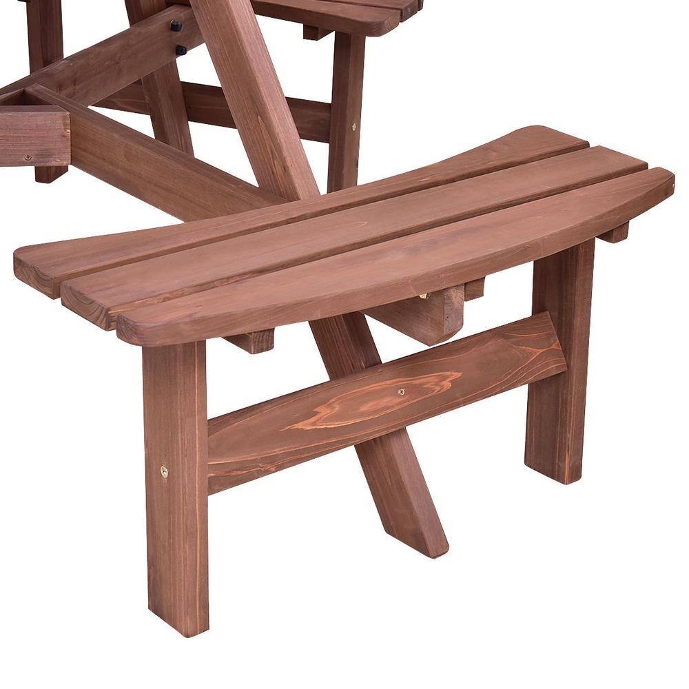 6-Person Dark Brown Fir Wood Picnic Table Set with Benches