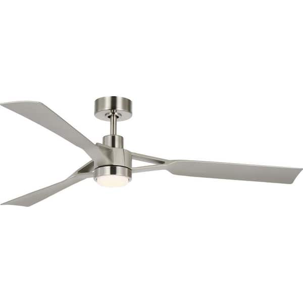 Progress Lighting Belen 60 in. Indoor/Outdoor Integrated LED Brushed Nickel Modern Ceiling Fan with Remote for Living Room and Bedroom