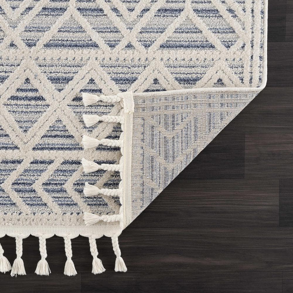 Light Blue and Cream Rectangular Synthetic Area Rug