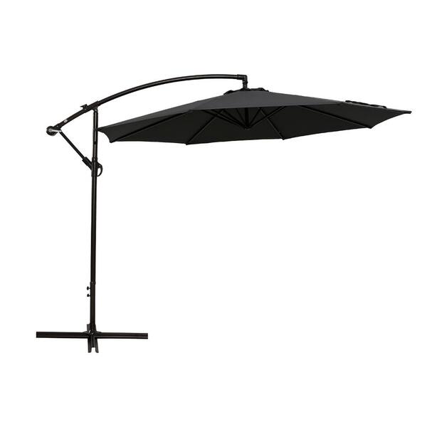 Kahomvis 10 ft. Powder-Coated Aluminum Cantilever Solar Tilt Outdoor Patio Umbrella in Gray
