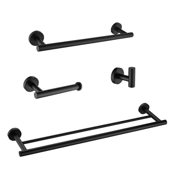 Satico 4-Piece Stainless Steel Bathroom Towel Rack Set with Mounting Hardware in Matte Black