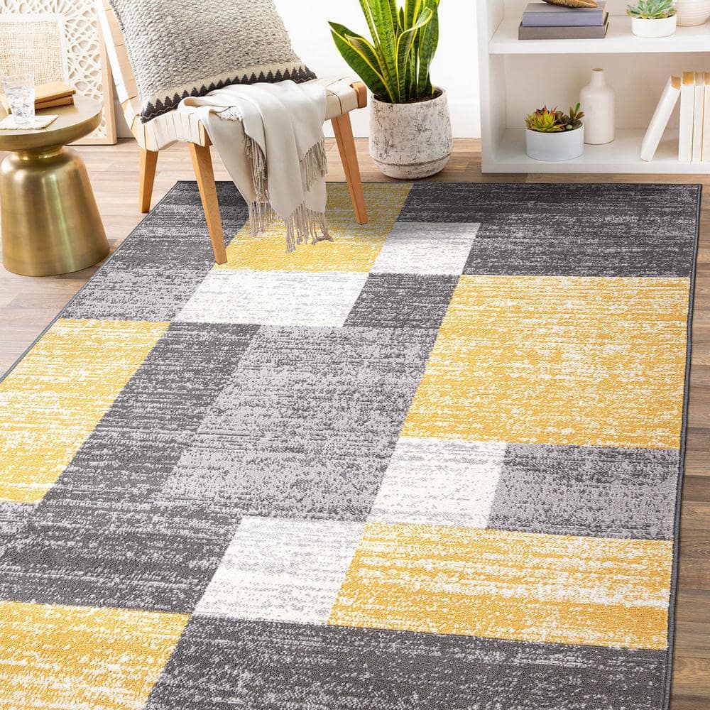 Chic Modern Geometric 7'10"x10' Yellow Synthetic Area Rug