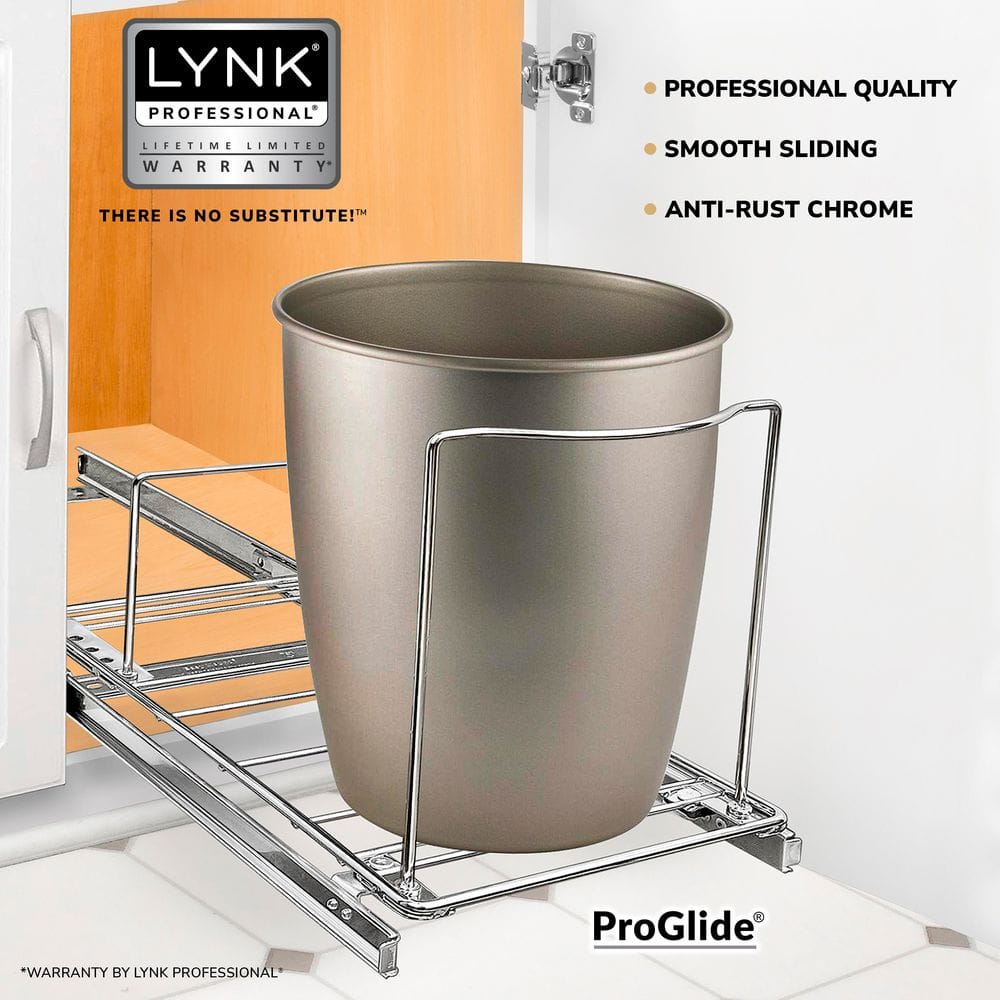 LYNK PROFESSIONAL Pull Out Trash Can Under Cabinet Slide Out Organizer Slide Out Adjustable Shelf for Trash Cans - Chrome