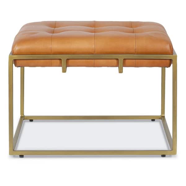 EDGEMOD Curio 23 in. Saddle Leather and Antique Brass Legs Ottoman