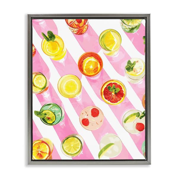 Stupell Industries Aerial Cocktails on Stripes by Daphne Polselli Gray Floater Frame Food Graphic Art Print 31 in. x 25 in.