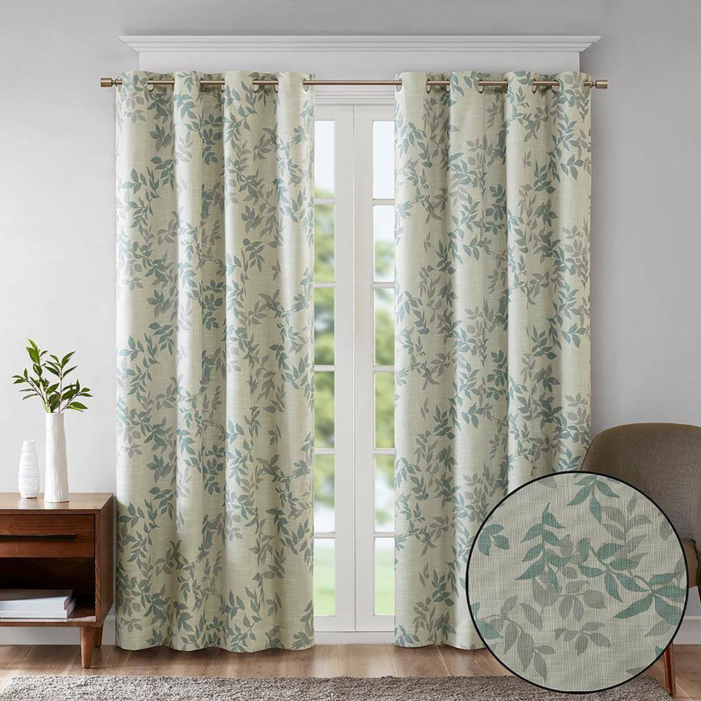 Aqua Botanical Blackout Grommet Top Drape Panel