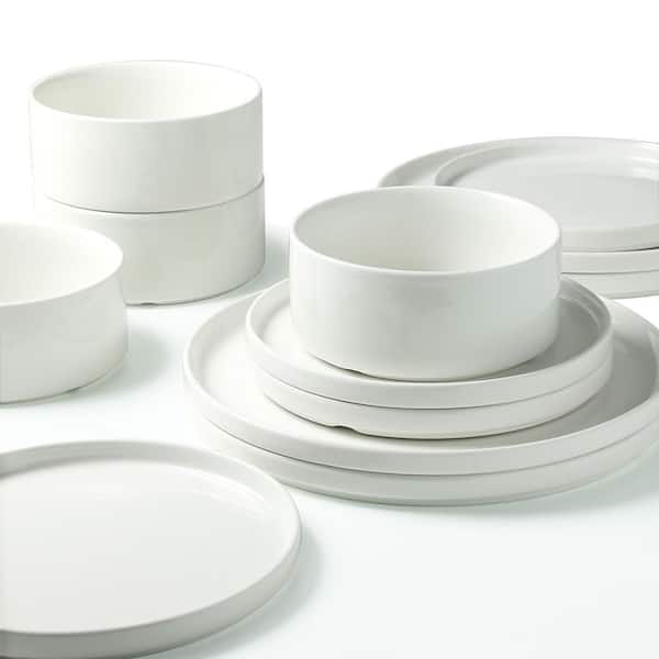 12-Piece Stack White Stoneware Dinnerware Set (Service for 4)