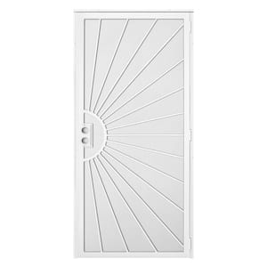 36 in. x 80 in. Solana White Surface Mount Outswing Steel Security Door with Perforated Metal Screen