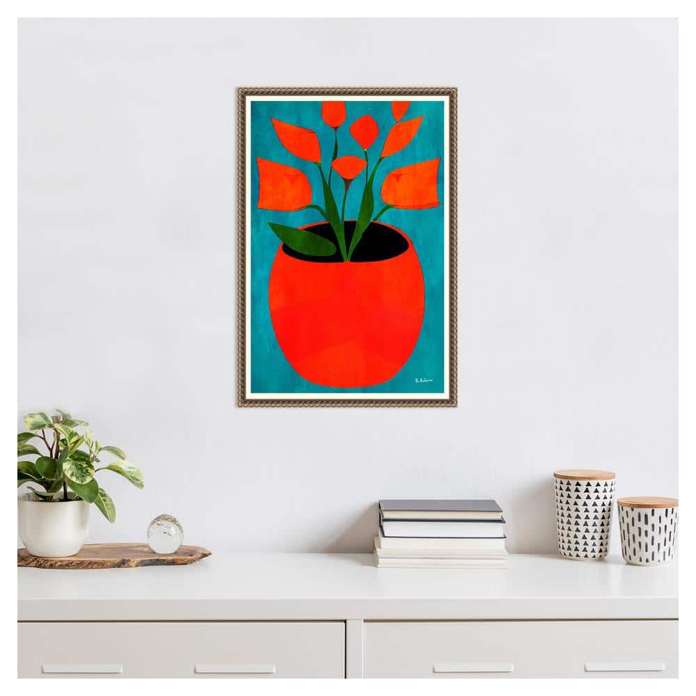 Vibrant Red Blossoms Abstract Canvas Wall Art with Beaded Frame