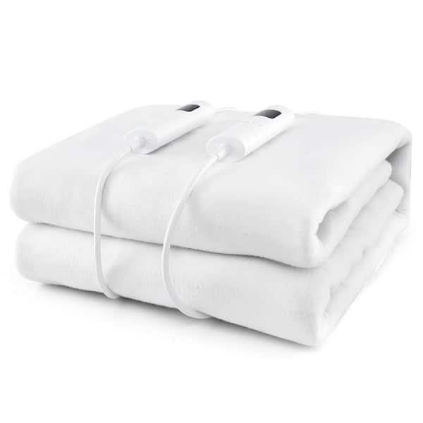 Costway 76 in. x 54 in. White Non Woven Heated Electric Blanket Pad Full Size Machine Washable Electric Bed Warmer
