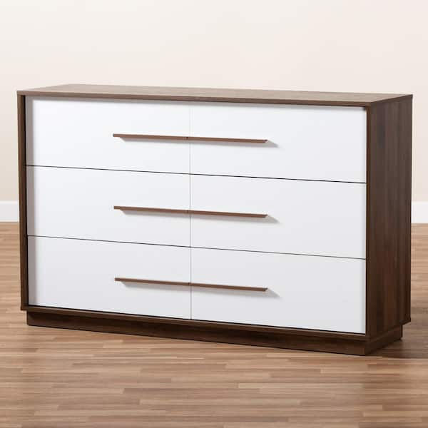 Baxton Studio Mette 6 Drawer White and Walnut Dresser 157 9696 HD