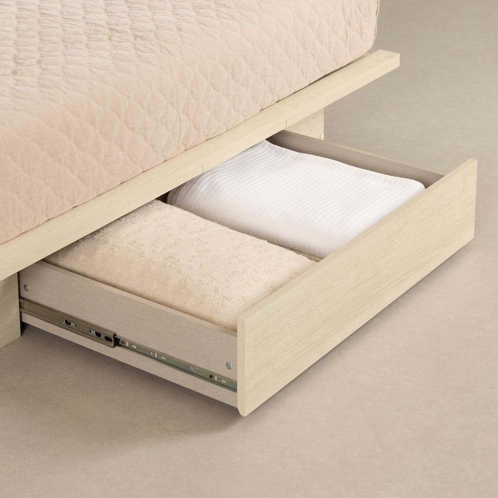Bleached Oak Full Size Platform Bed with Drawer