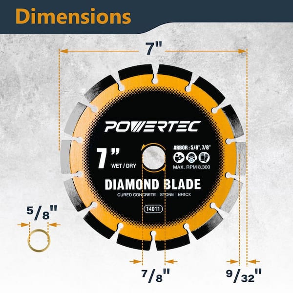 POWERTEC 7 in. Laser-Welded Segmented Diamond Blades for Wet Dry