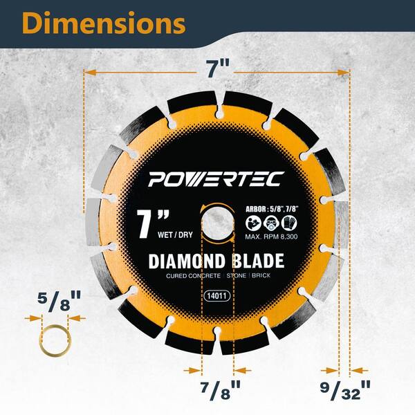 POWERTEC 7 in. Laser-Welded Segmented Rim Diamond Blade for Wet