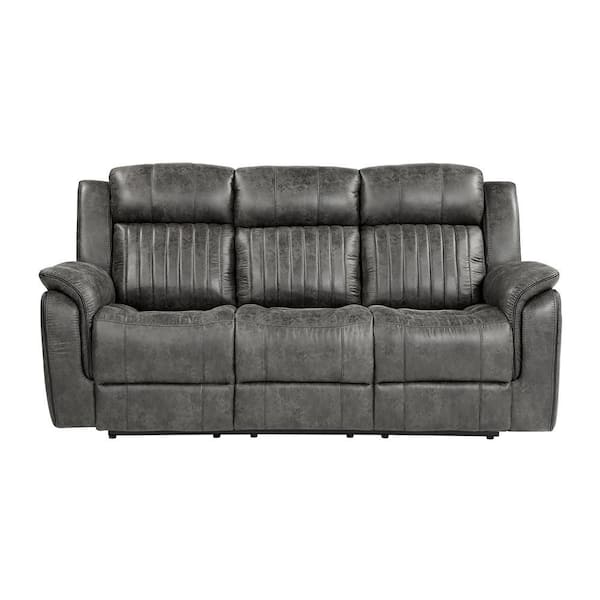 Morelia 83.5 in. W Straight Arm Microfiber Rectangle Double Manual Reclining Sofa in Brownish Gray