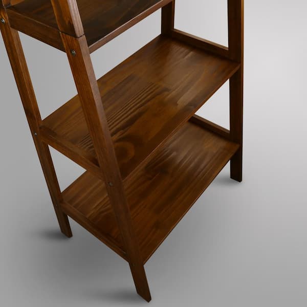 Brown Wood Shelving Unit With Gun Metal Ladder And 4 Shelves Brown Wood Shelving Unit With Gun Metal Ladder And 4 Shelves