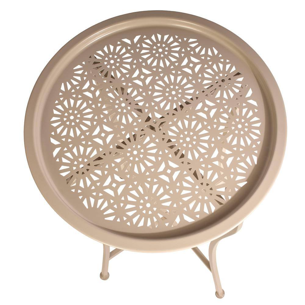 Daisy Patterned Metal Folding Side Table, Off-White