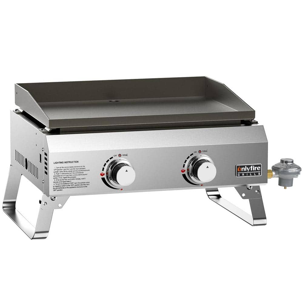 2-Burner Portable Propane Gas Griddle Folds Flat in Silver for Tabletop and Tailgate Use