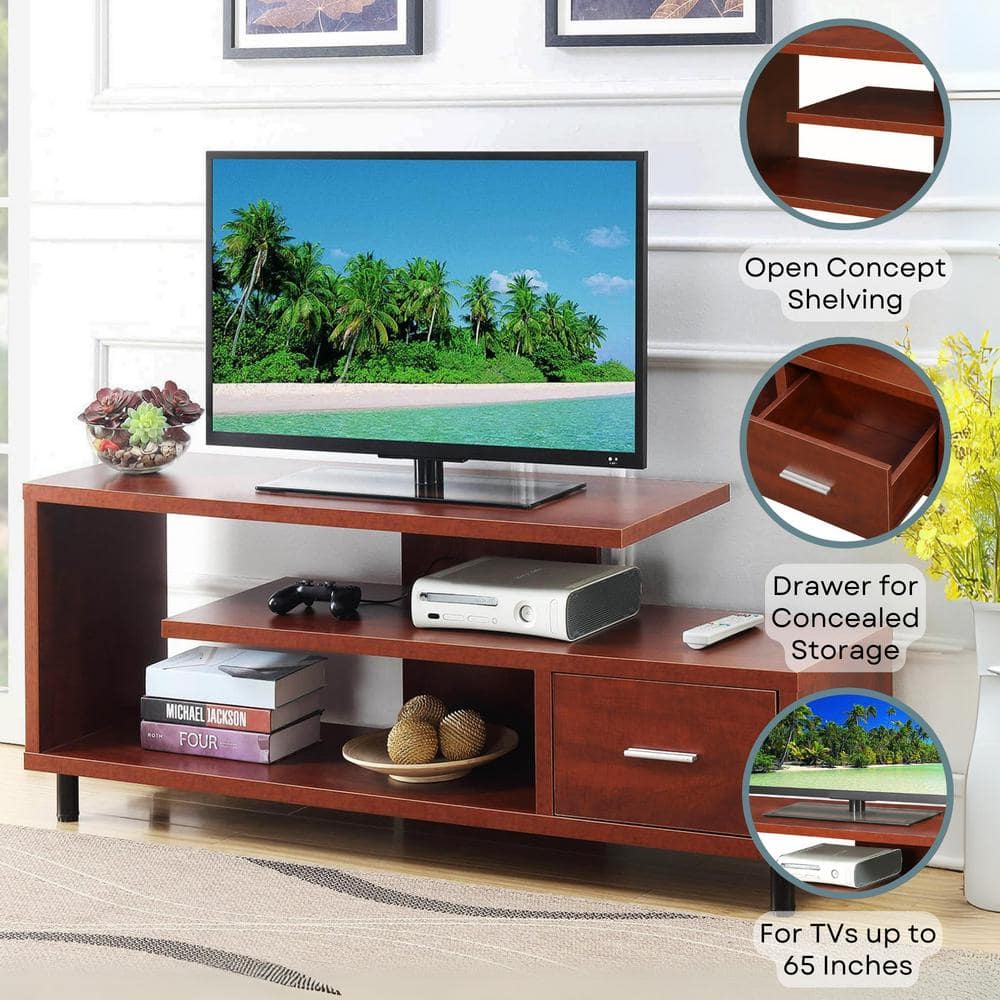 Cherry 60" TV Stand with Shelves and Drawer