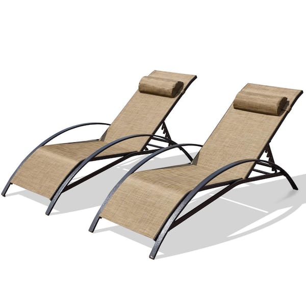 HOMMOW Patio Lounge Chairs for Outside Set of 2, Textilene Fabric Adjustable Recliner Outdoor Lounge Chairs, Brown