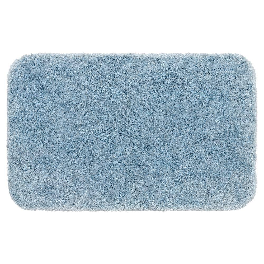 Sky Blue Plush Polyester Bath Rug with Non-Slip Backing, 24" x 40"