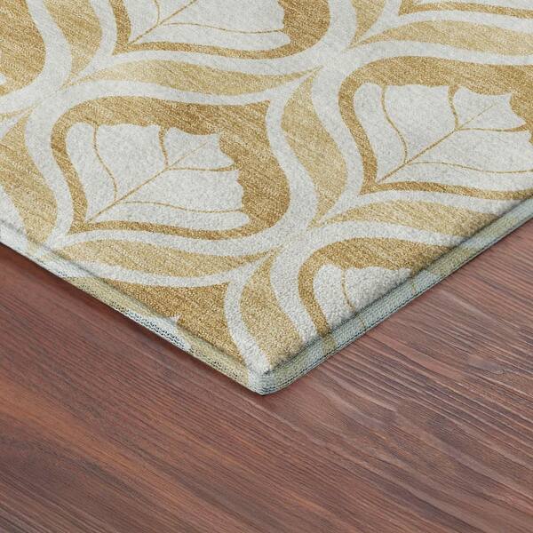 Mayfield Premium Machine Washable Abstract AMF2379 Gold 3 ft. x 4 ft. Area Rug