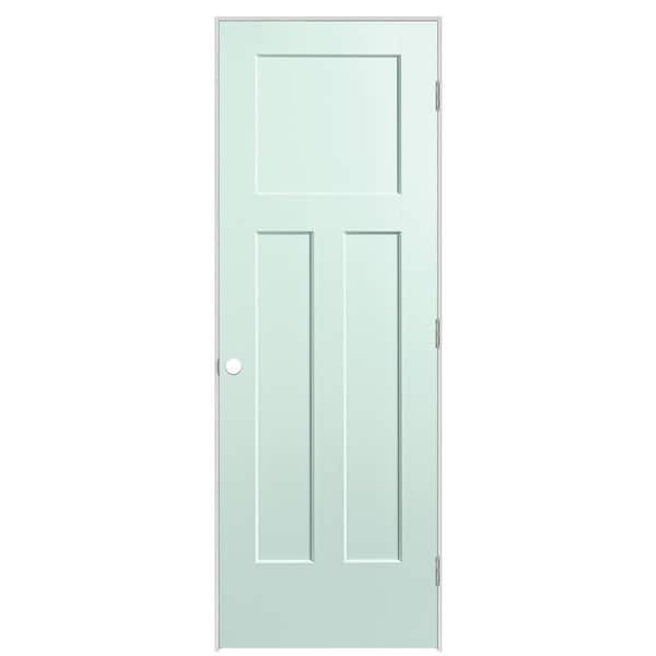 Masonite 28 in. x 80 in. 3-Panel Winslow Left-Hand Solid Core Sea Glass Molded Composite Single Prehung Interior Door