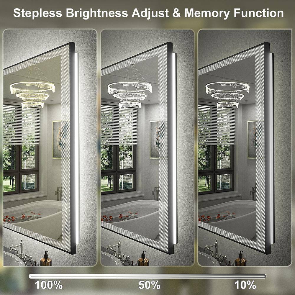 40x32 Black Framed LED Vanity Mirror with Anti-Fog Tempered Glass