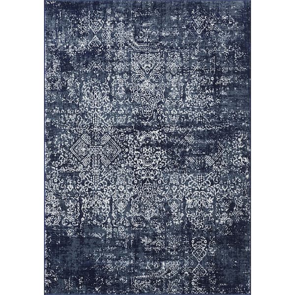 LOOMAKNOTI Aysal Armilli Blue 5 ft. 3 in. x 7 ft. 3 in. Geometric Polypropylene Indoor Area Rug