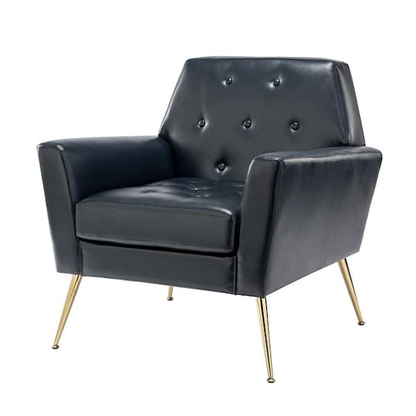 JAYDEN CREATION Ilioneus Modern Navy Polyurethane Button-tufted Geometric Shape Armchair with Gold Accent Legs