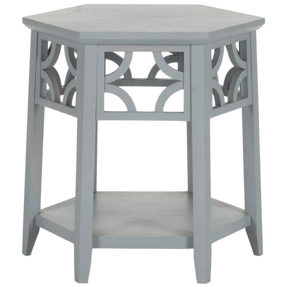 Pearl Blue Grey Hexagon Wood Accent Table