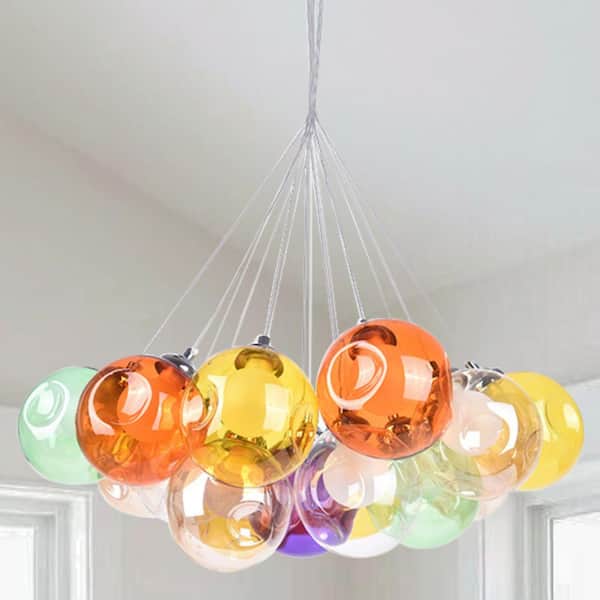 19-Light Multi-Color Bubble;Geometric;Island;Sputnik Cluster;Hexagon;Globe Chandelier for Bedroom with Blown Glass