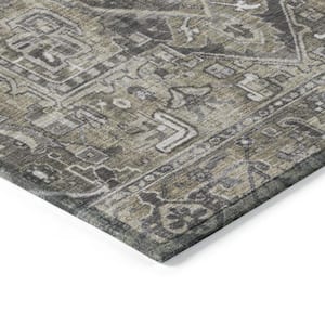 Taupe and Dark Taupe 9 ft. x 12 ft. Woven Oriental Rectangle Indoor/Outdoor Area Rug