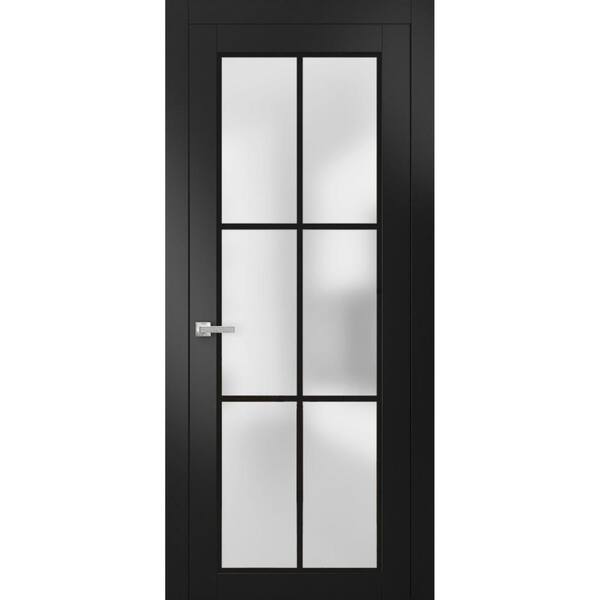 Sartodoors 2122 28 in. x 84 in. Left-Hand/Inswing Solid Frosted Glass Black Matte Single Prehung Interior Door with Hardware